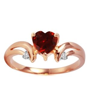 14K. SOLID GOLD RING WITH DIAMONDS & GARNET (Rose Gold)